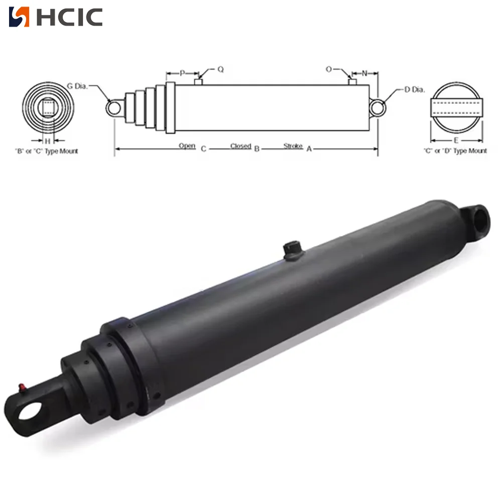 3-Stage Double Agens Telescopic Hydraulic Cylinder